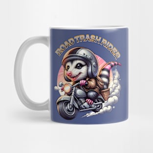 Funny opossum on his motorbike - Road trash rider Mug